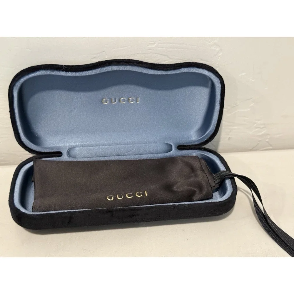 Gucci Sunglasses Eyeglasses Hard Shell  Black W/ Blue Velvet Case & Pouch